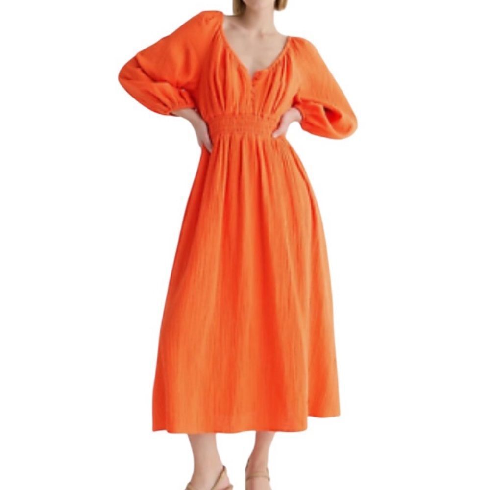J.Crew Women's V-neck midi dress in soft gauze Fire Lily M